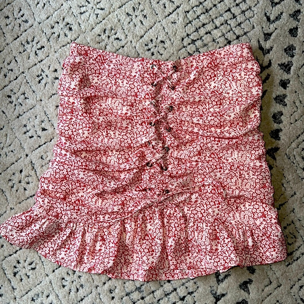 Ruffled Lace Up Mini Skirt